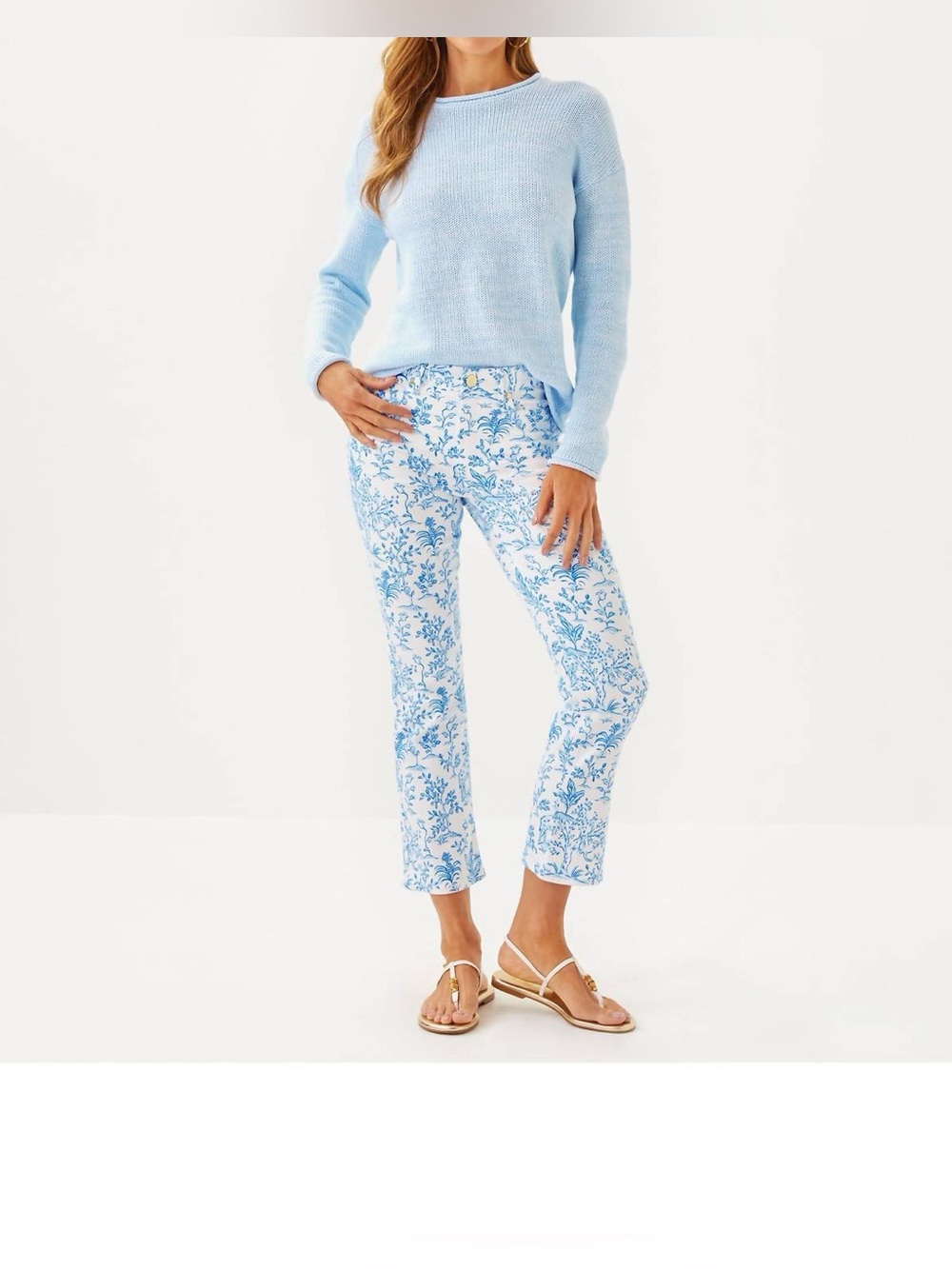 Lilly Pulitzer Blue & White Floral Cropped Jeans